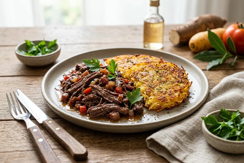 Maminha na Cachaça com Rösti de Raízes