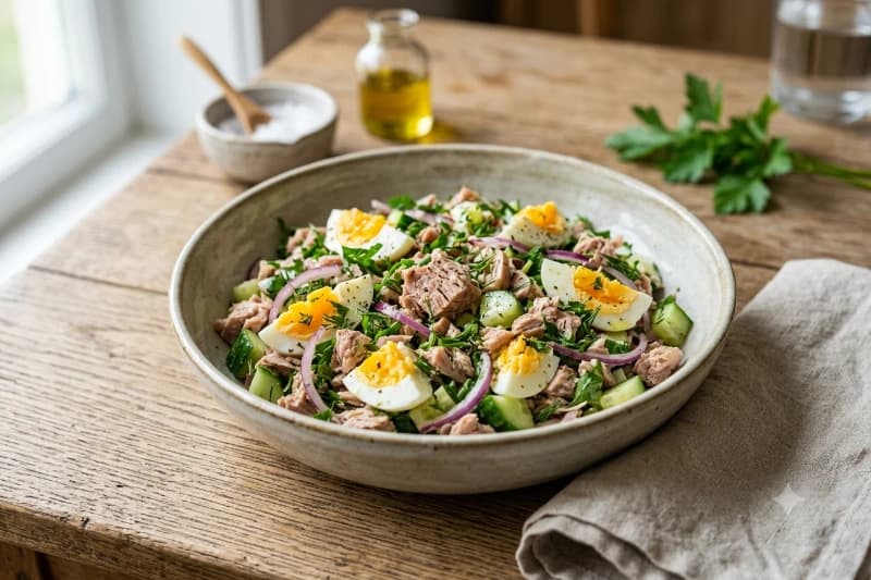 Salada de Atum com Ovos e Ervas Aromáticas