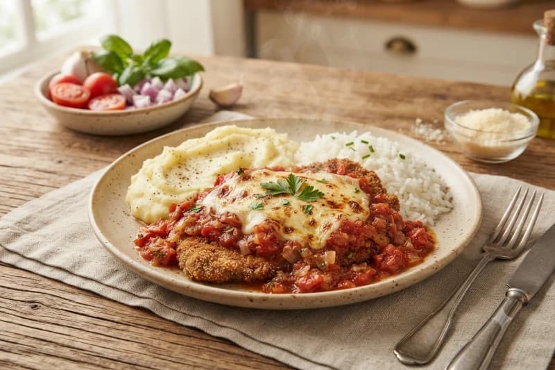 Bife de Fígado à Milanesa com Molho de Tomate