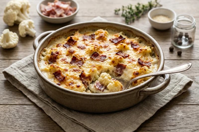 Gratinado de Couve-flor com Bacon