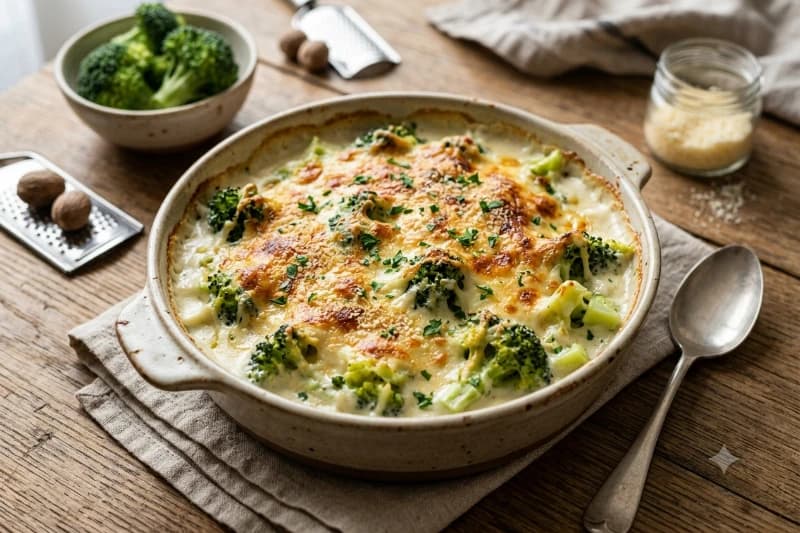 Brócolis Gratinados com Molho Branco