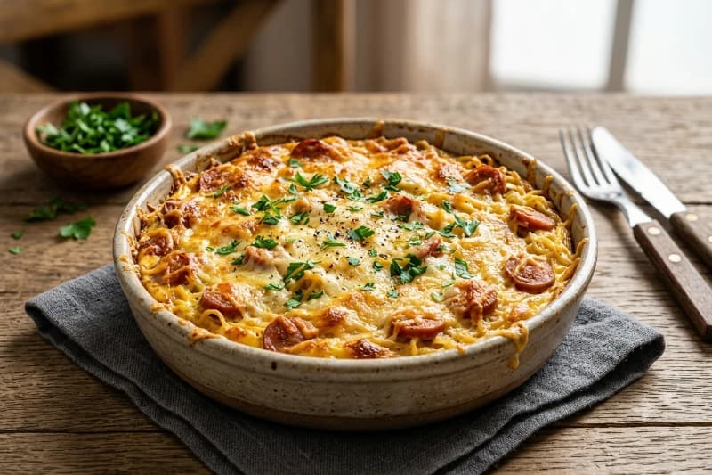 Torta de Macarrão Instantâneo de Forno Prática